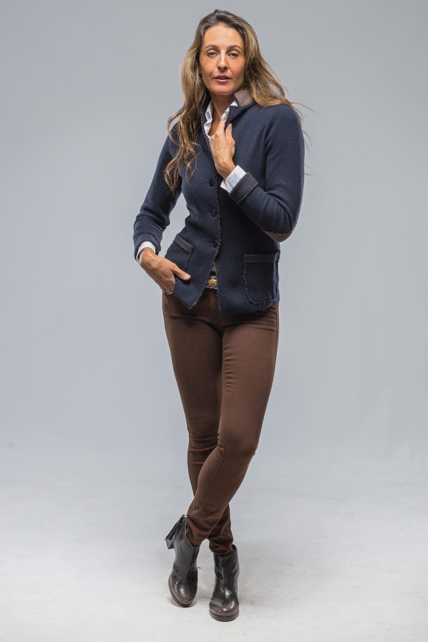 Campari Jacket In Navy With Brown Details | Ladies - Sweaters | Misternic