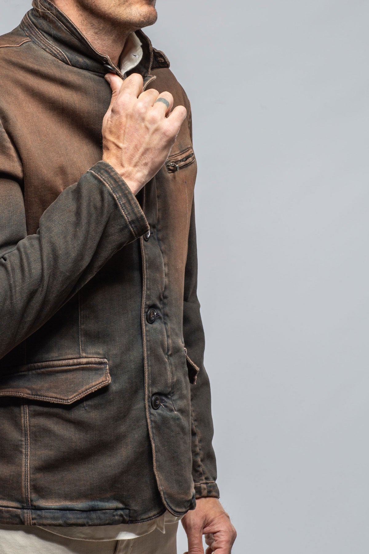 Buster Over-Dyed Denim Jacket In Ruggine | Mens - Outerwear - Overshirts | Axel's Premium Denim