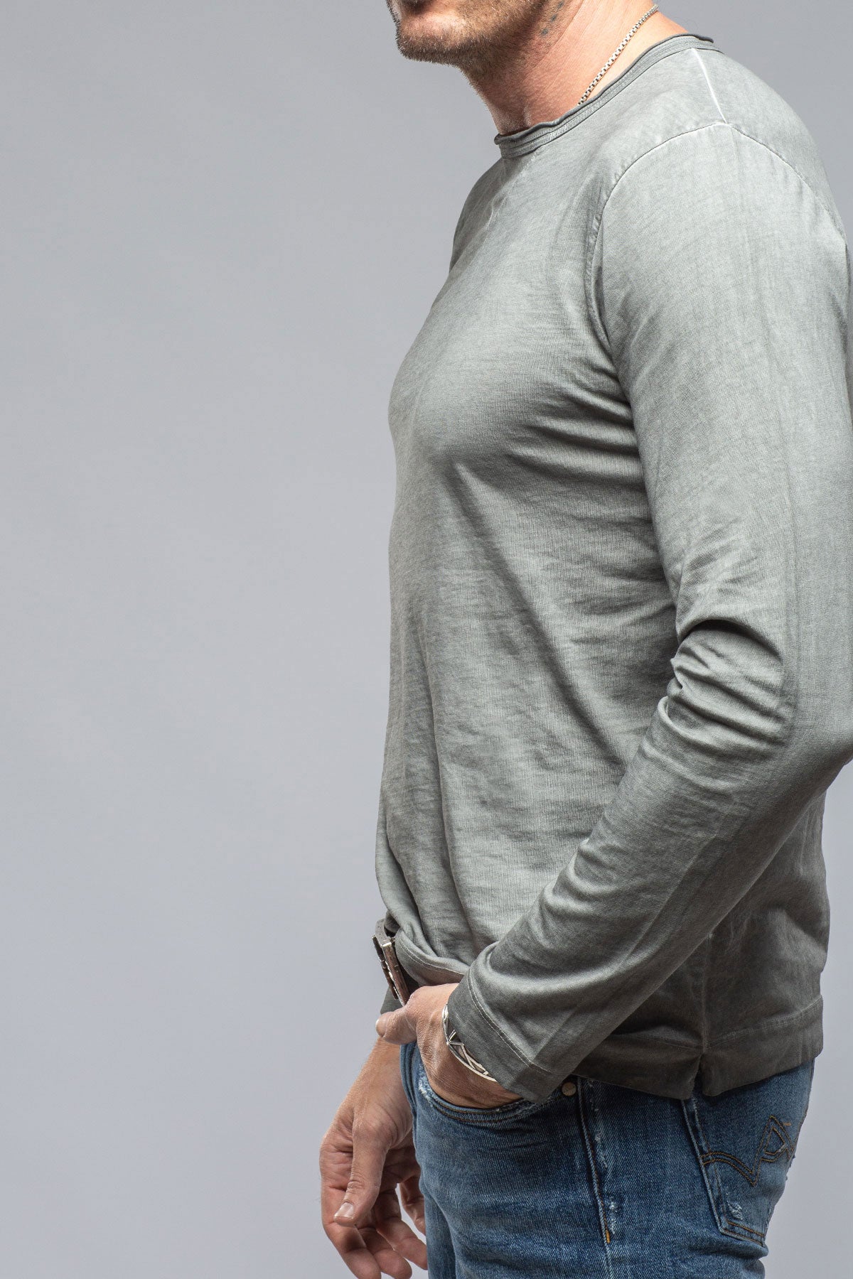 Kayo L/S Crew in Steel Grey | Mens - Shirts - T-Shirts | Gimo's Cotton