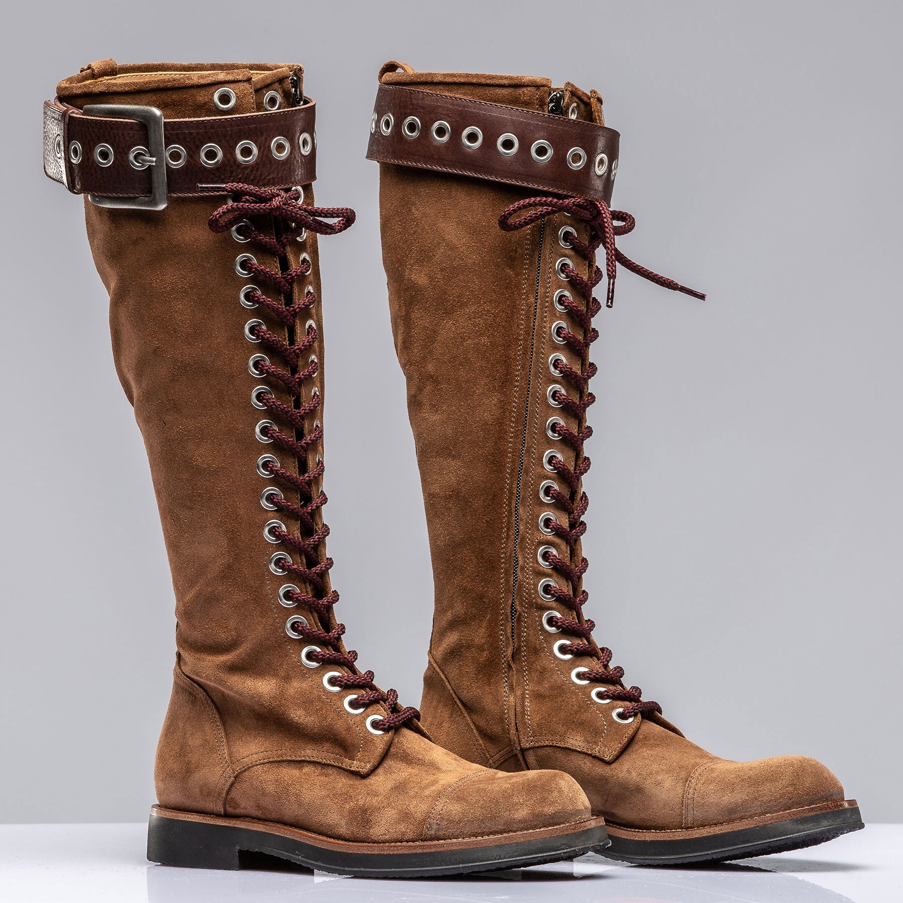 Alberto Fasciani Alps Tall Lace Up Boot W/ Buckle In Cognac Suede