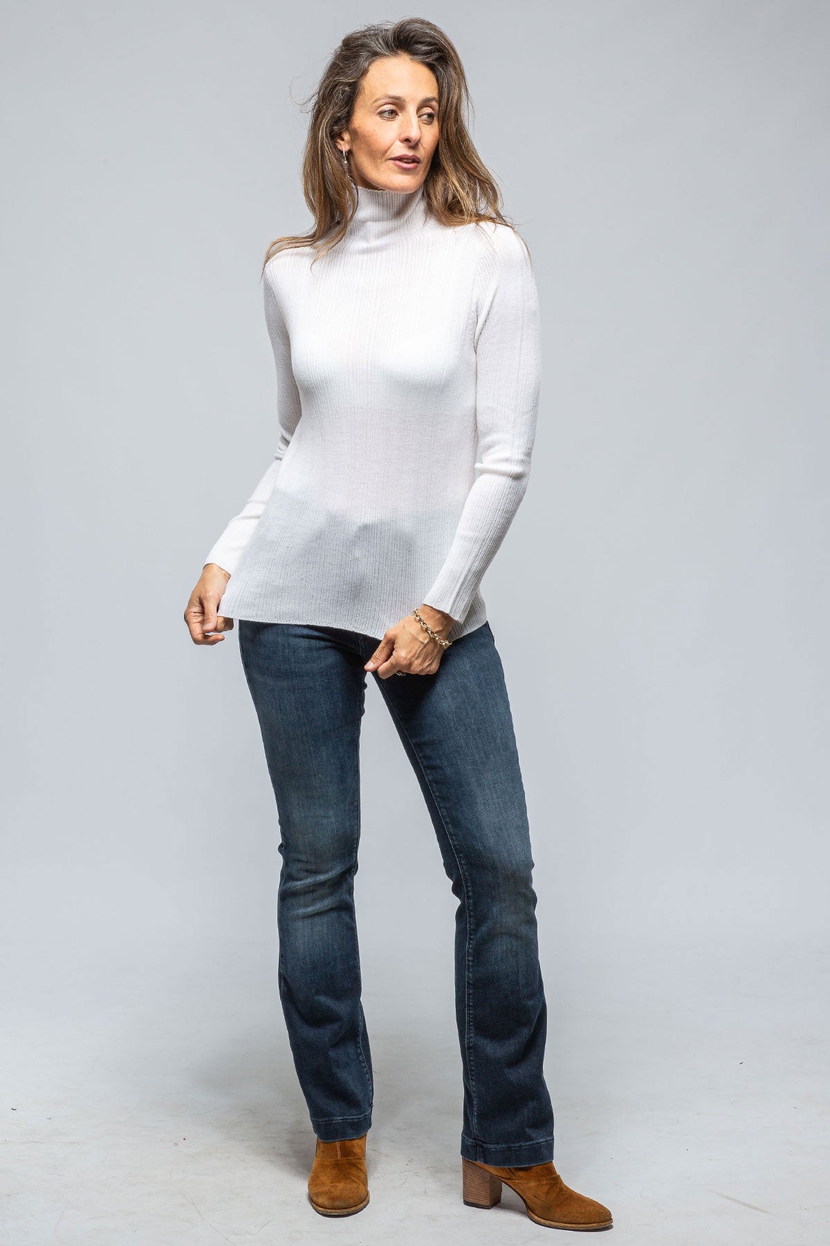 Amina Rubinacci Celia Ribbed T.Neck Top In White Ladies - Sweaters