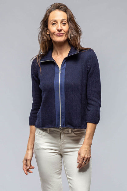 Amina Rubinacci Crete Zip Sweater In Navy Ladies - Sweaters