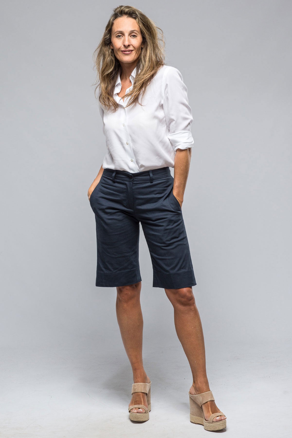 Amina Rubinacci Gelato Long Shorts In Navy Ladies - Shorts