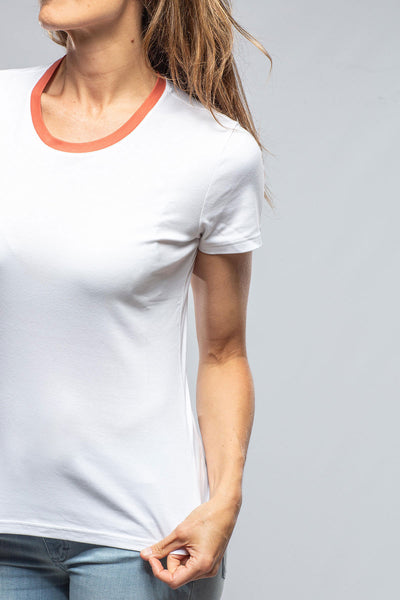 Amina Rubinacci Livia Banded Neck Tee In White/ Cinnamon Ladies - Tops