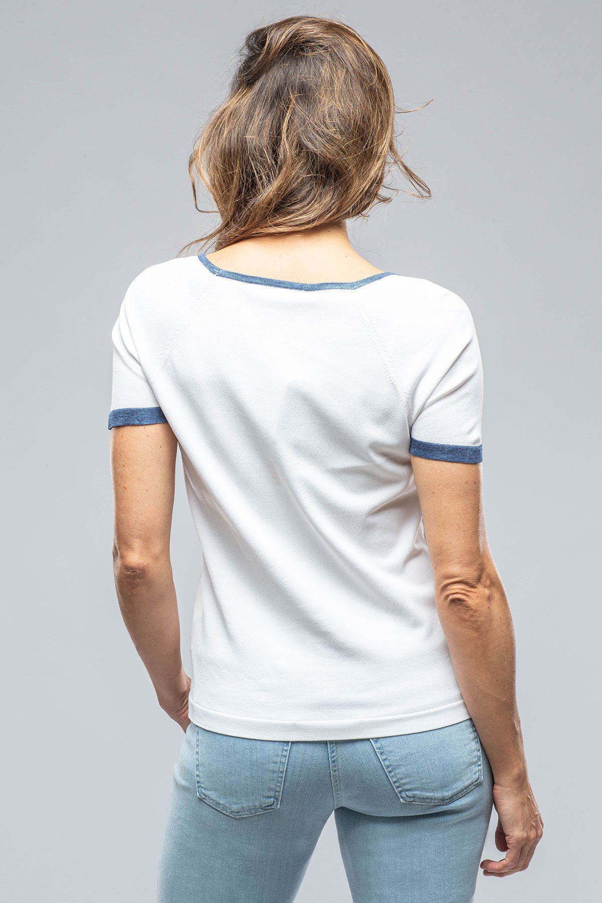 Amina Rubinacci Malva Scoop Neck Top w/ Blue Trim Ladies - Tops