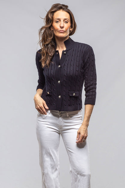 Naxos Short Sweater In Navy | Ladies - Sweaters | Amina Rubinacci