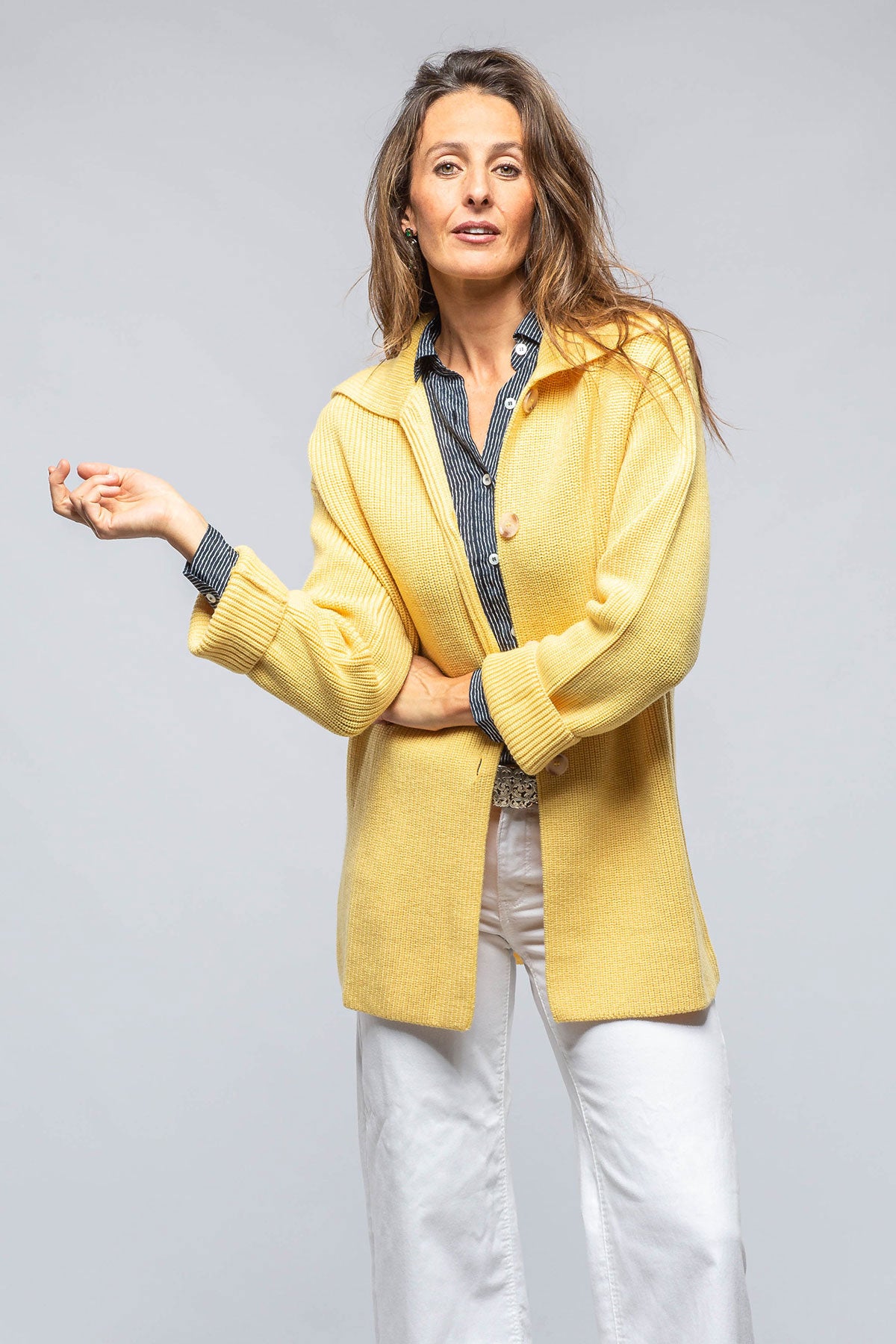 Amina Rubinacci Nina Long Cashmere Ribbed Cardigan In Butter Yellow Ladies - Sweaters