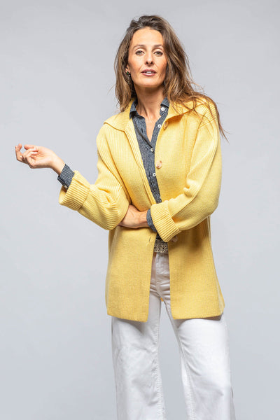 Amina Rubinacci Nina Long Cashmere Ribbed Cardigan In Butter Yellow Ladies - Sweaters