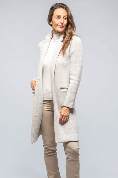 Amina Rubinacci Paseo Long Coat In White/Nougat/Beige/Grey Plaid Ladies - Tailored - Jackets