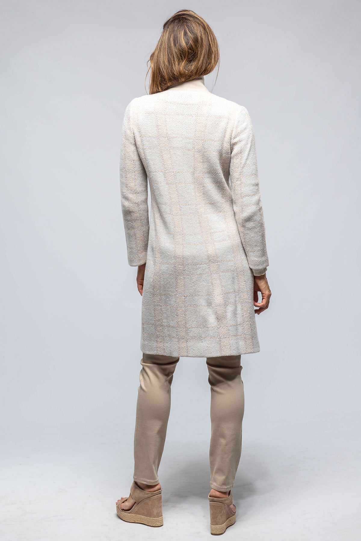 Amina Rubinacci Paseo Long Coat In White/Nougat/Beige/Grey Plaid Ladies - Tailored - Jackets