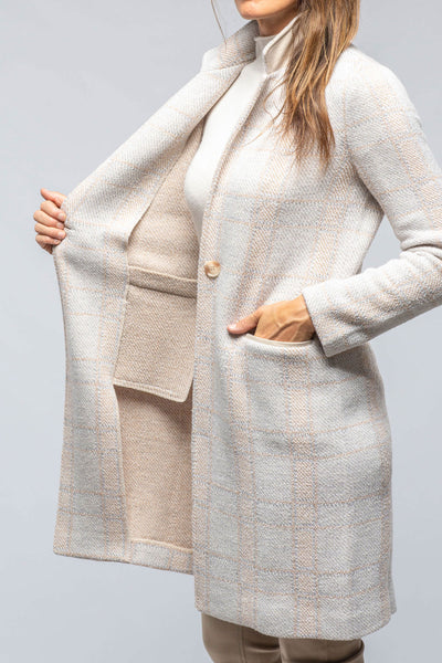 Amina Rubinacci Paseo Long Coat In White/Nougat/Beige/Grey Plaid Ladies - Tailored - Jackets