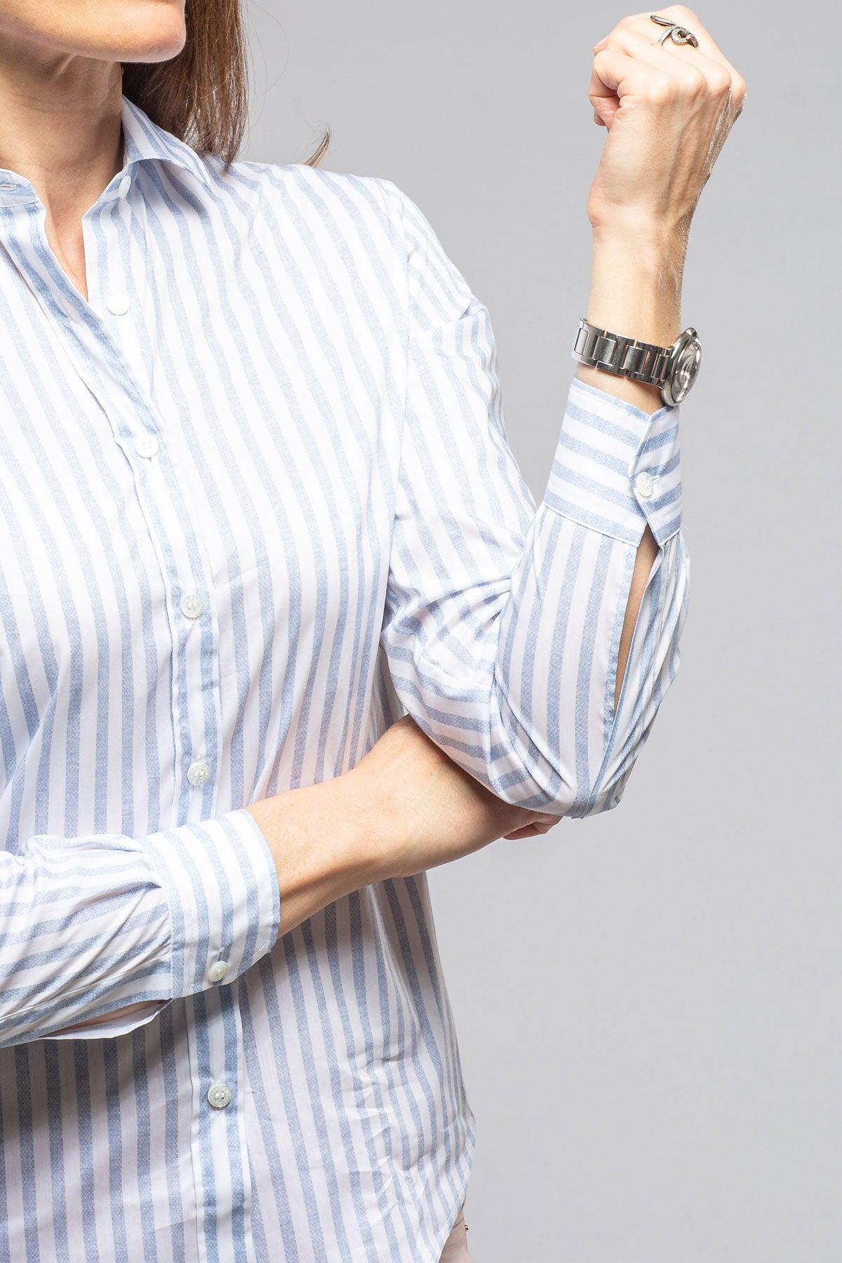 Syrna Striped Cotton Shirt In Denim | Ladies - Blouses | Amina Rubinacci