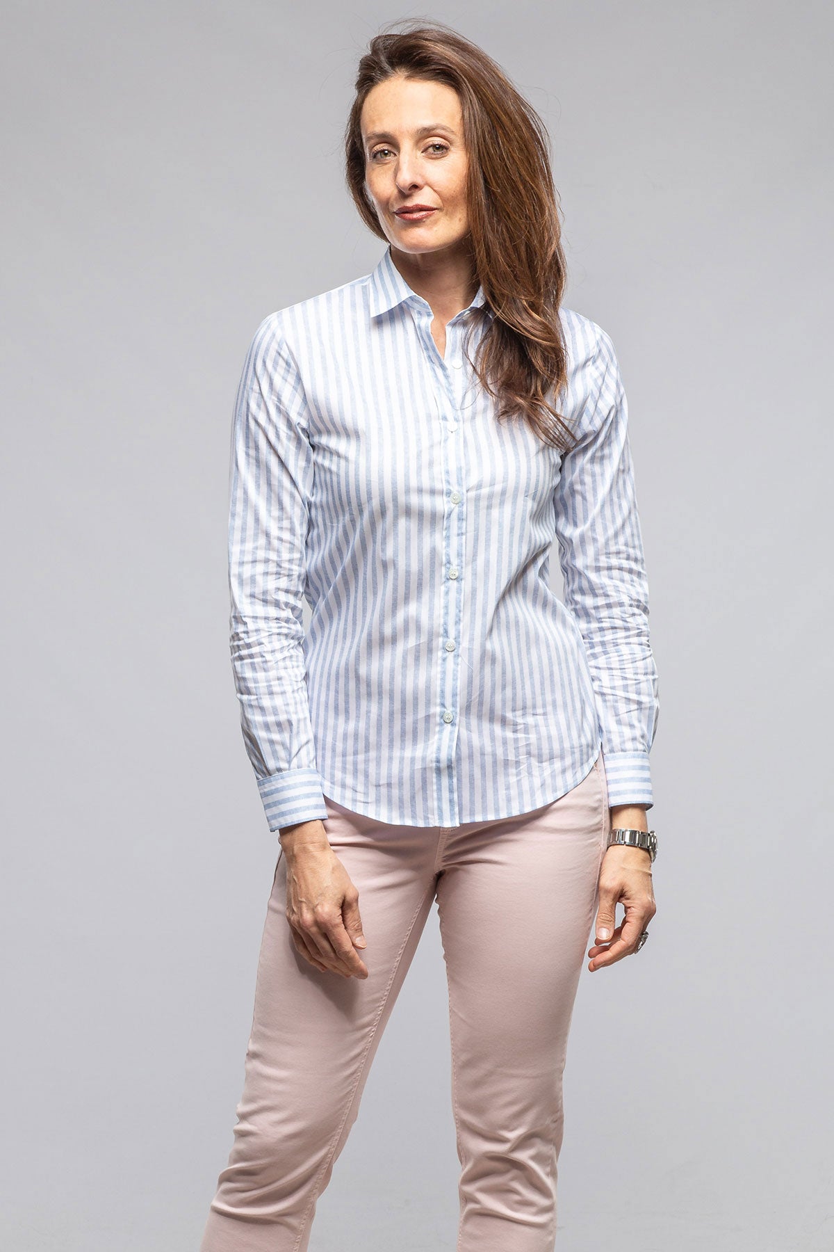 Syrna Striped Cotton Shirt In Denim | Ladies - Blouses | Amina Rubinacci