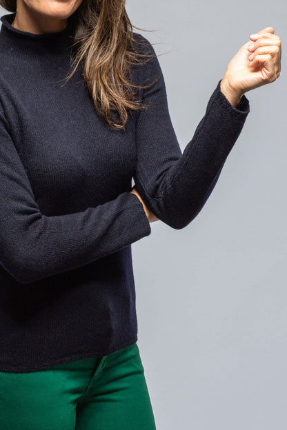 Tromba Mock Neck Cashmere Sweater In Navy | Ladies - Sweaters | Amina Rubinacci