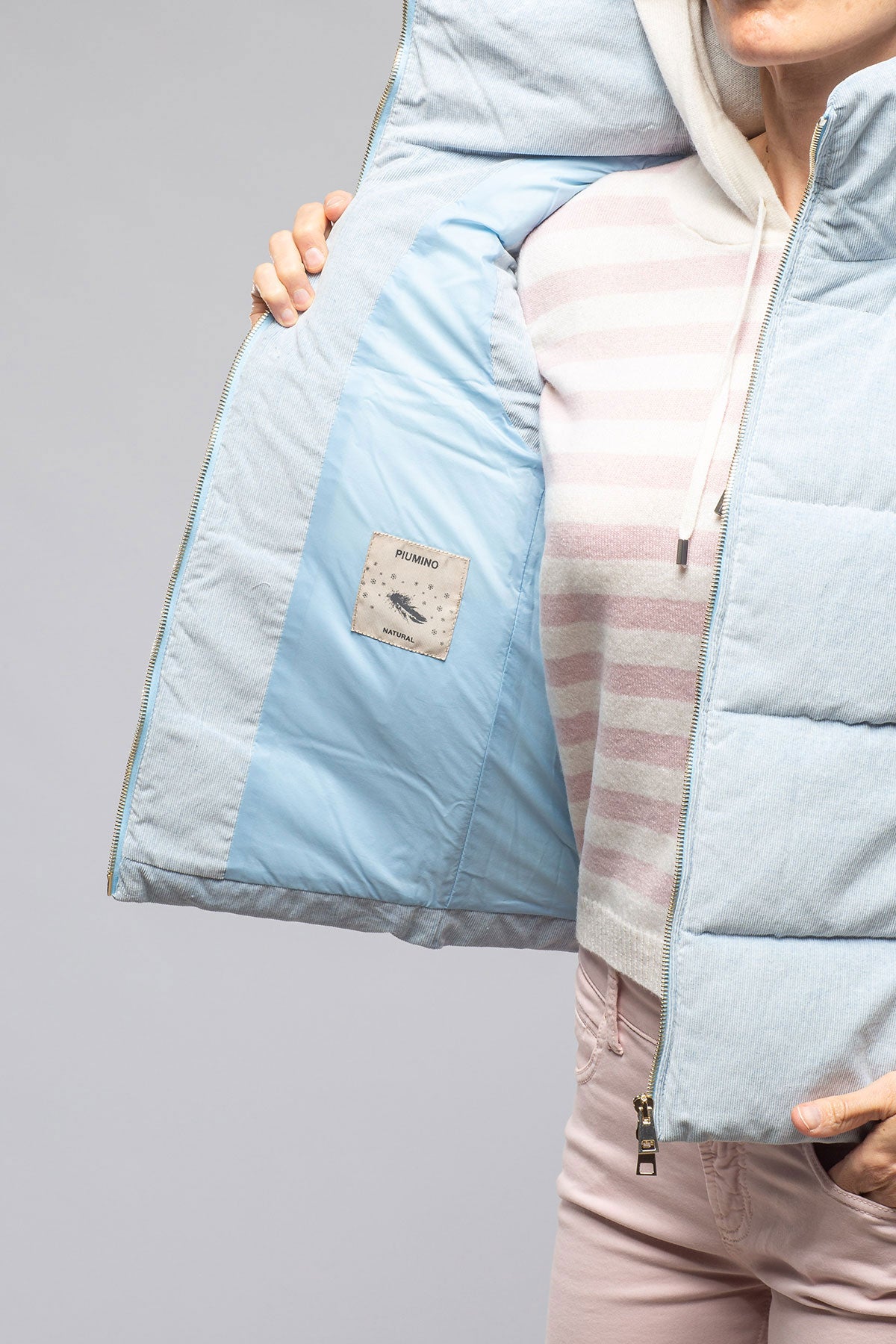 Valletta Corduroy Insulated Vest In Napoli Blue | Ladies - Outerwear - Cloth | Amina Rubinacci
