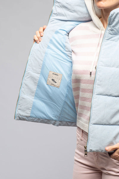 Valletta Corduroy Insulated Vest In Napoli Blue | Ladies - Outerwear - Cloth | Amina Rubinacci