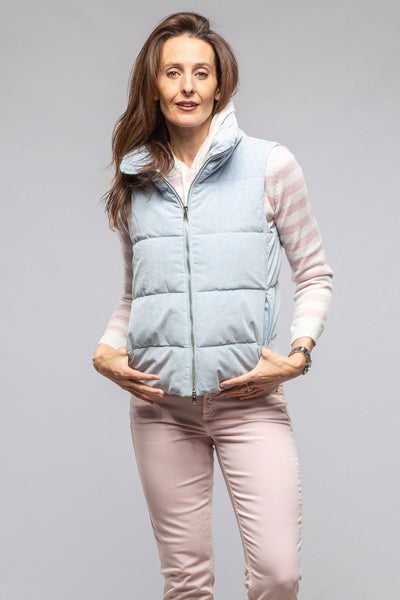 Valletta Corduroy Insulated Vest In Napoli Blue | Ladies - Outerwear - Cloth | Amina Rubinacci
