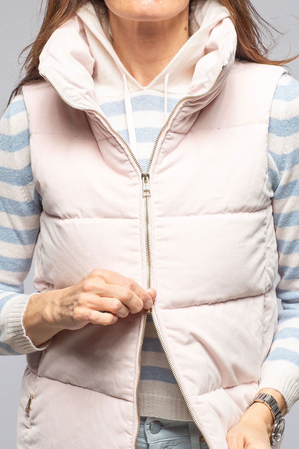 Valletta Corduroy Insulated Vest In Porcelain | Ladies - Outerwear - Cloth | Amina Rubinacci