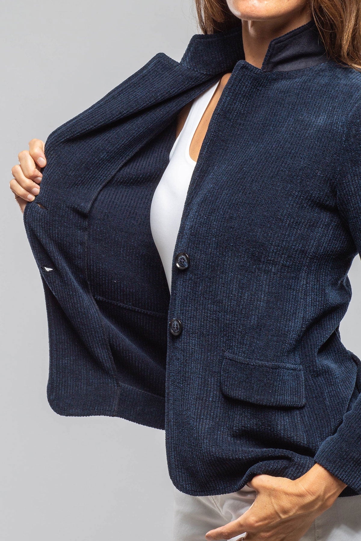 Voltaire Velvet Cord Blazer In Marine Navy | Ladies - Tailored - Jackets | Amina Rubinacci