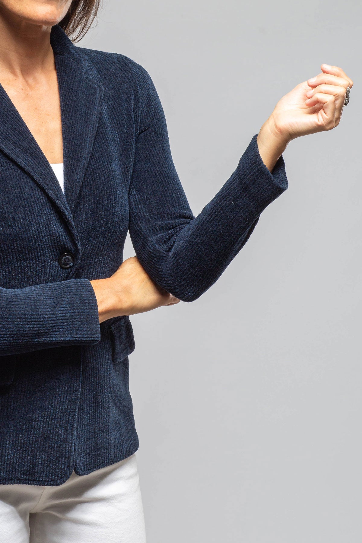Voltaire Velvet Cord Blazer In Marine Navy | Ladies - Tailored - Jackets | Amina Rubinacci