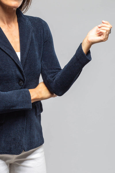 Voltaire Velvet Cord Blazer In Marine Navy | Ladies - Tailored - Jackets | Amina Rubinacci