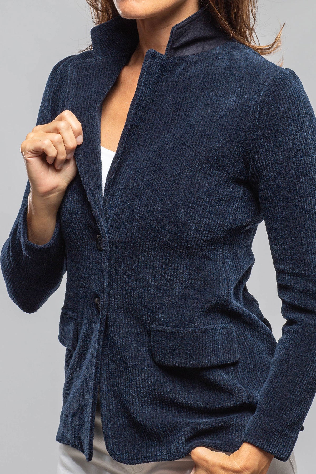 Voltaire Velvet Cord Blazer In Marine Navy | Ladies - Tailored - Jackets | Amina Rubinacci