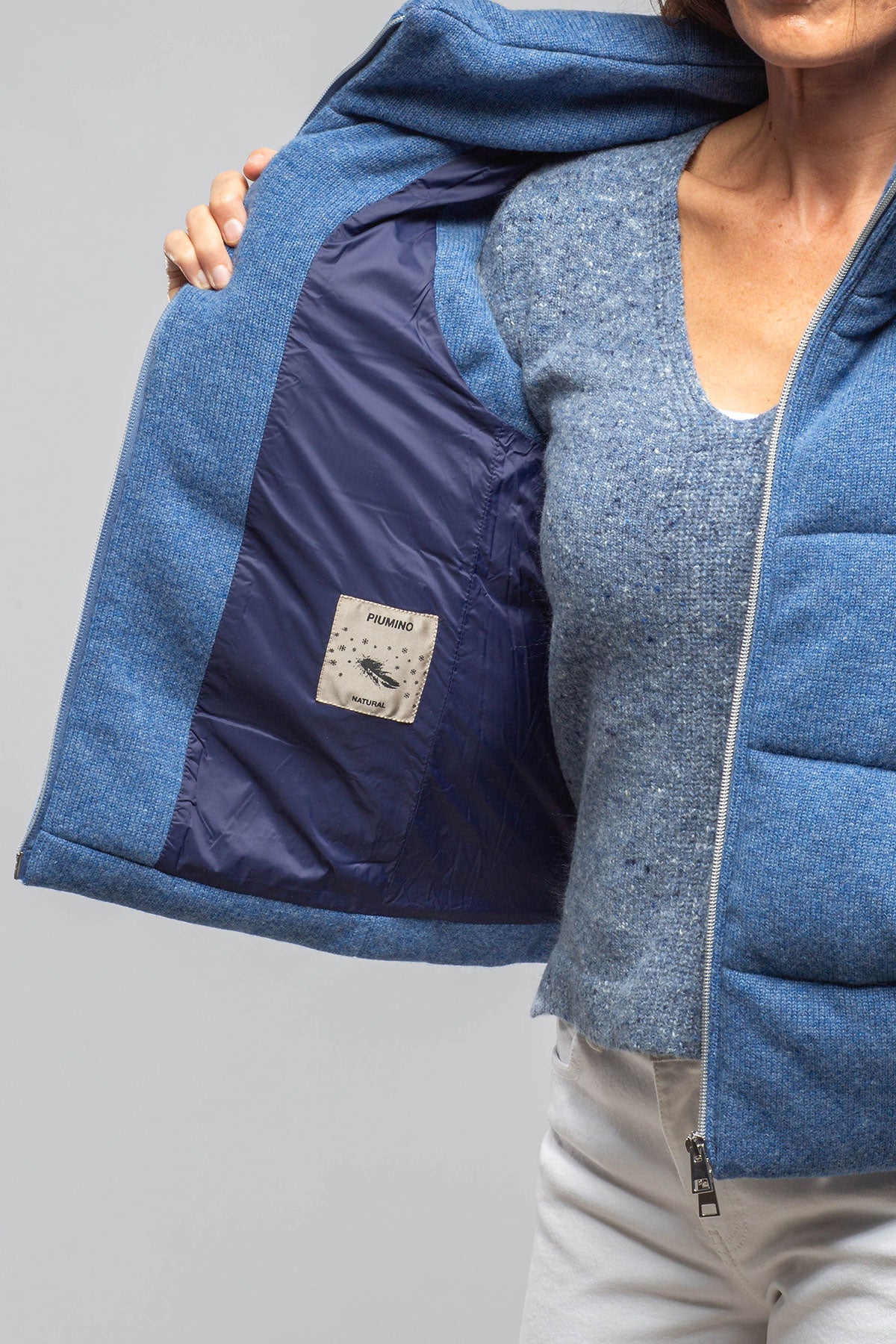 Yeva Wool Cashmere Puffer Vest In Soft Denim | Ladies - Outerwear - Cloth | Amina Rubinacci