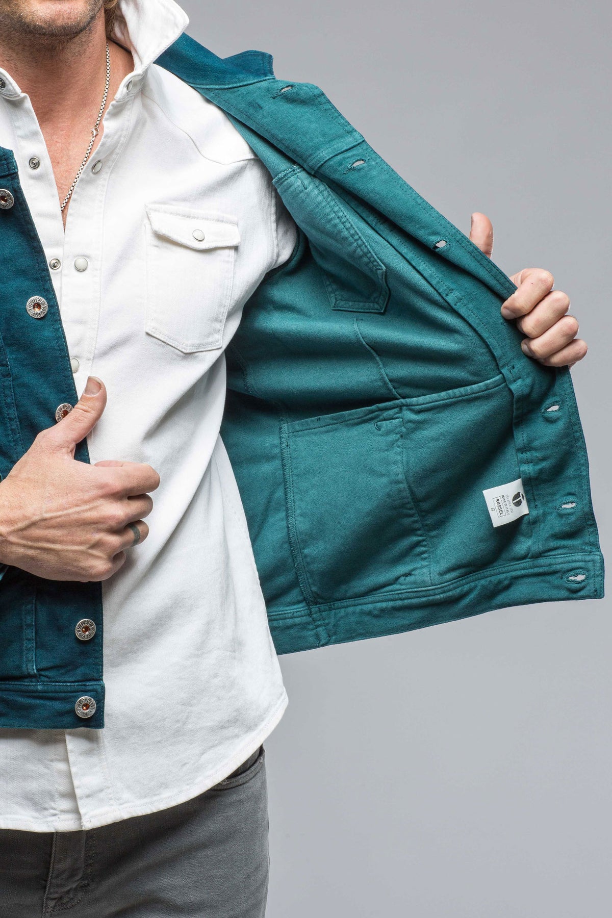 Walker Moleskin Jean Jacket In Petrolio/Blue