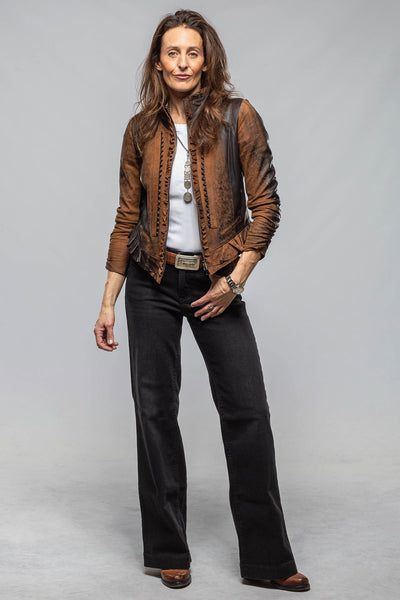 Artico Bailey Ruffle Front Jacket In Vintage Cognac Ladies - Outerwear - Leather