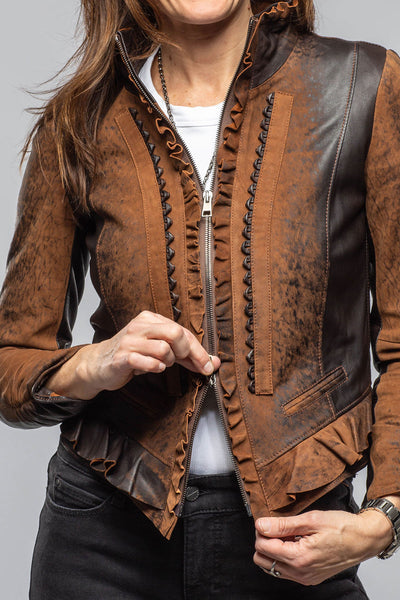 Artico Bailey Ruffle Front Jacket In Vintage Cognac Ladies - Outerwear - Leather