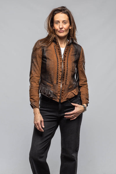 Artico Bailey Ruffle Front Jacket In Vintage Cognac Ladies - Outerwear - Leather