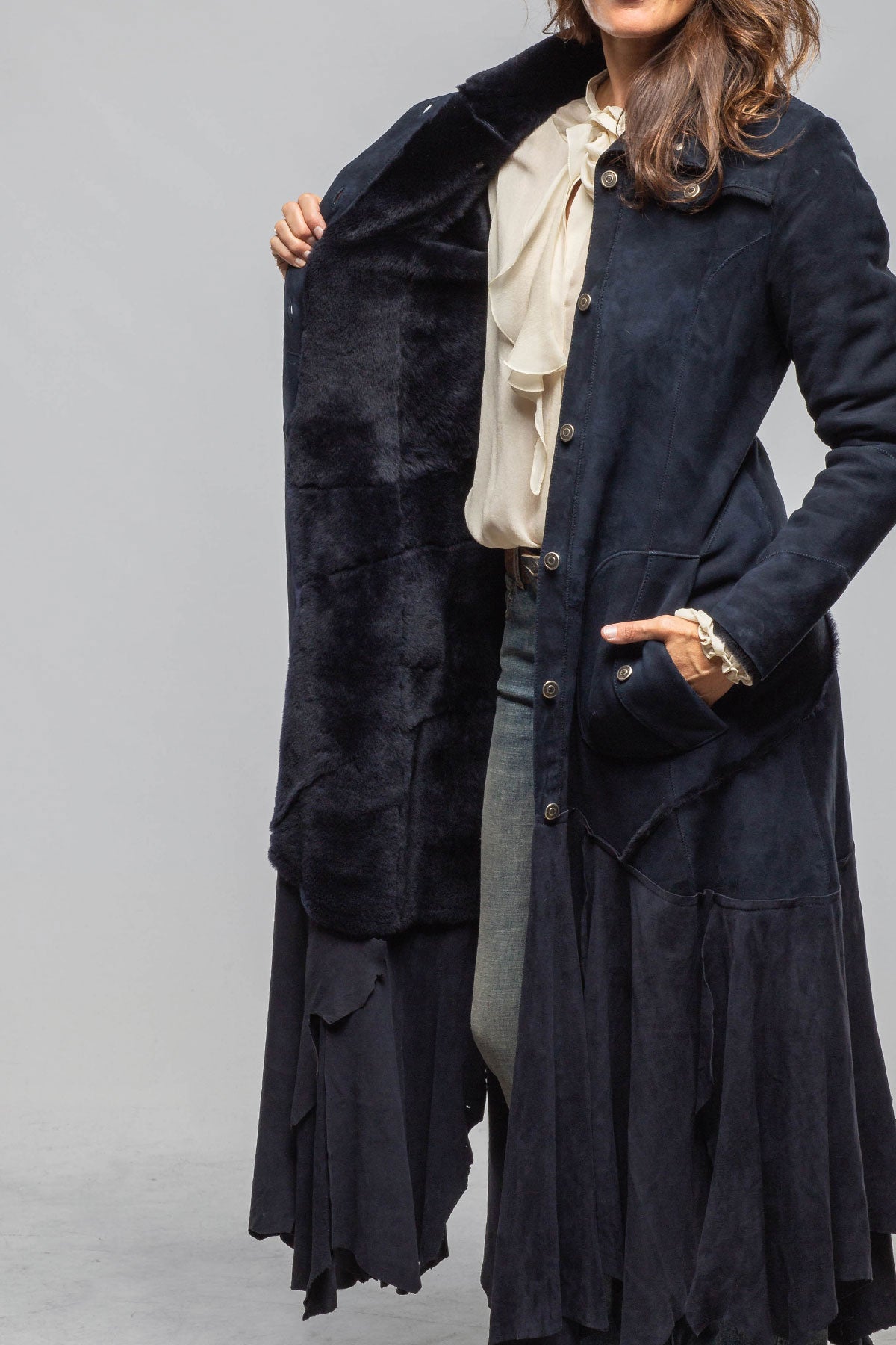 Artico Cori Long Shearling In Navy Blue Ladies - Outerwear - Shearling