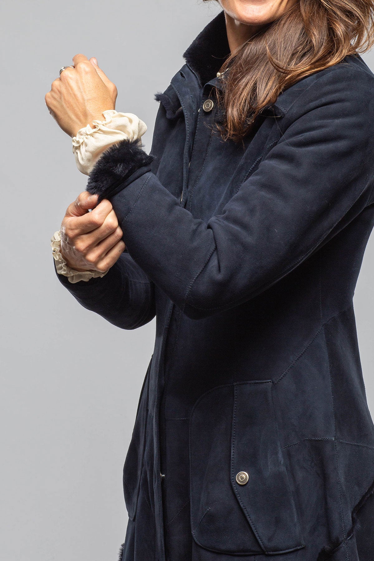 Artico Cori Long Shearling In Navy Blue Ladies - Outerwear - Shearling