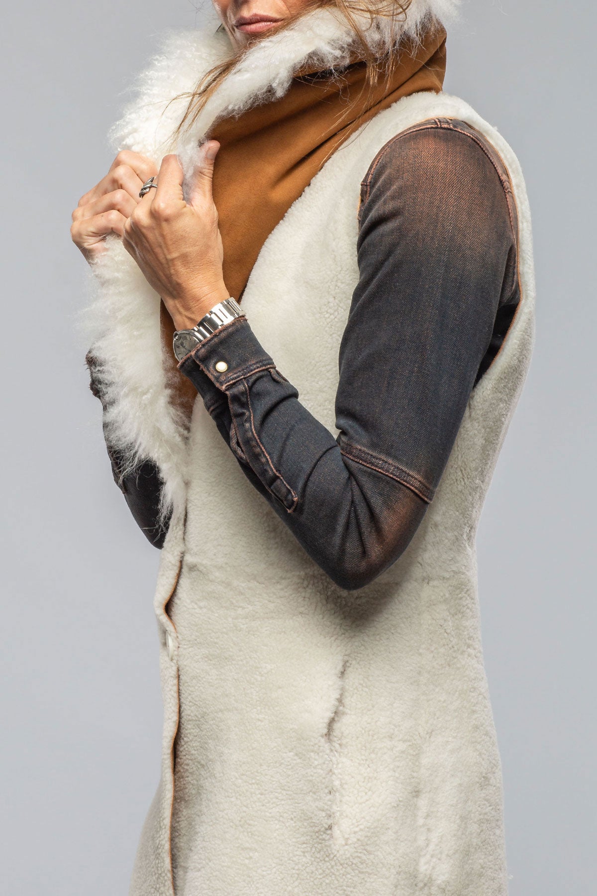 Elsa Long Reversible Shearling Vest In Ice | Ladies - Outerwear - Shearling | Artico
