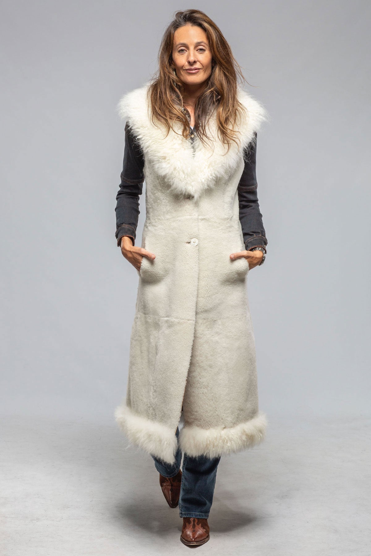Elsa Long Reversible Shearling Vest In Ice | Ladies - Outerwear - Shearling | Artico