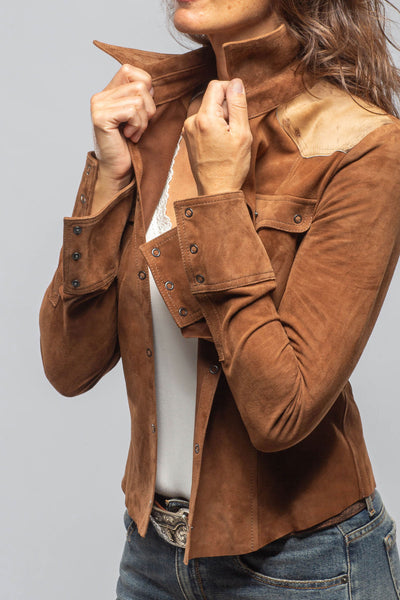 Artico Jancy Suede Shirt W/ Hair-On-Hide In Chestnut Ladies - Outerwear - Leather