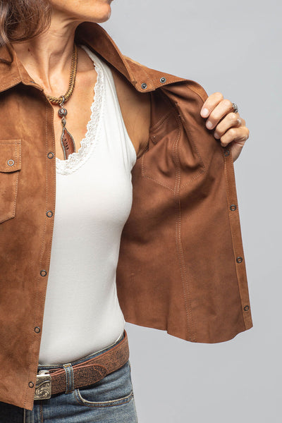 Artico Jancy Suede Shirt W/ Hair-On-Hide In Chestnut Ladies - Outerwear - Leather