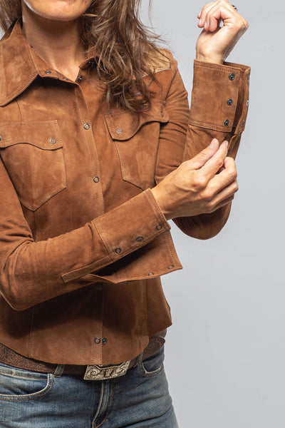 Artico Jancy Suede Shirt W/ Hair-On-Hide In Chestnut Ladies - Outerwear - Leather
