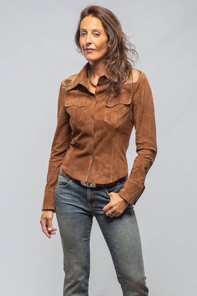 Artico Jancy Suede Shirt W/ Hair-On-Hide In Chestnut Ladies - Outerwear - Leather