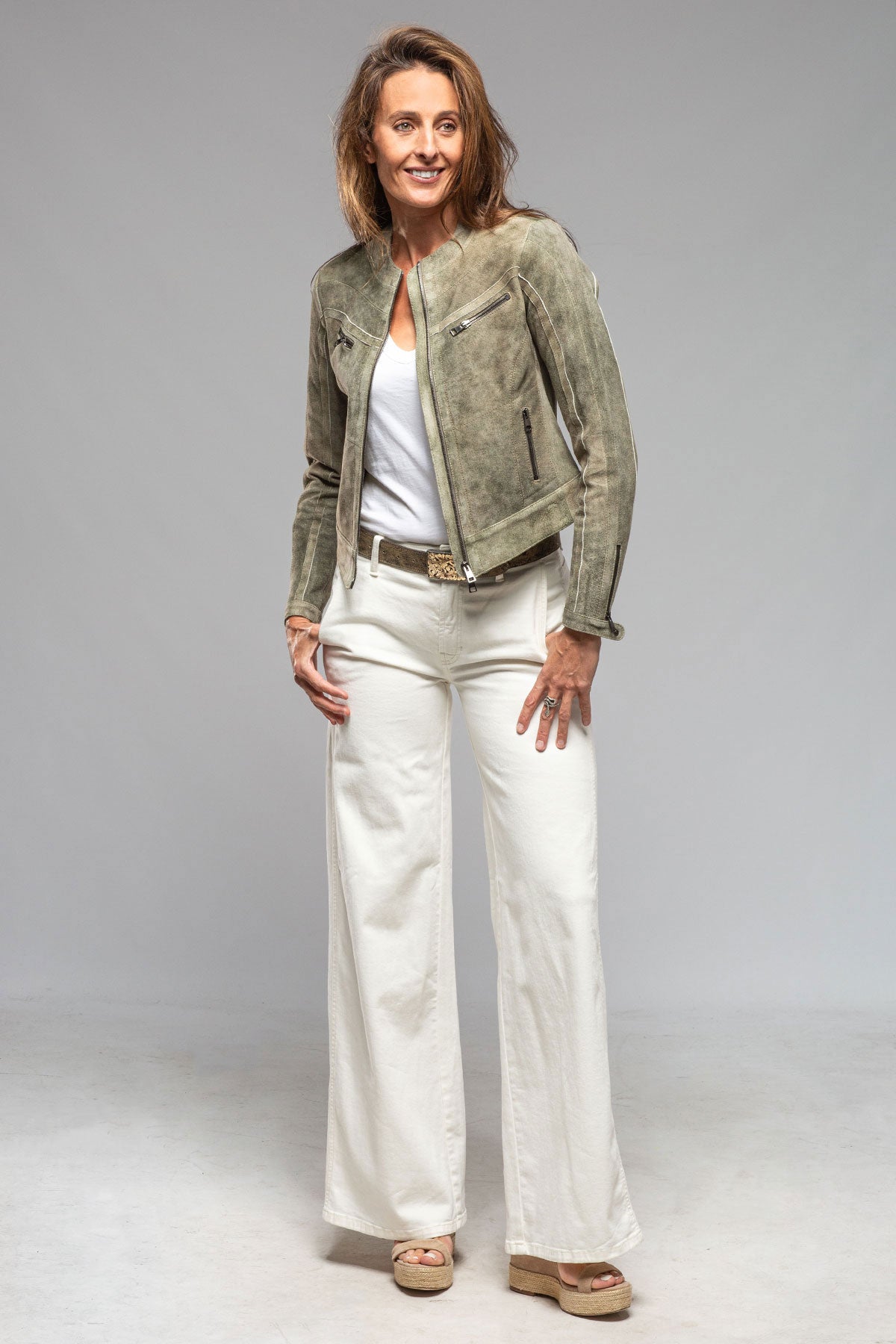 Artico | Kiley Short Suede Jacket In Moss | Ladies - Outerwear - Leather 