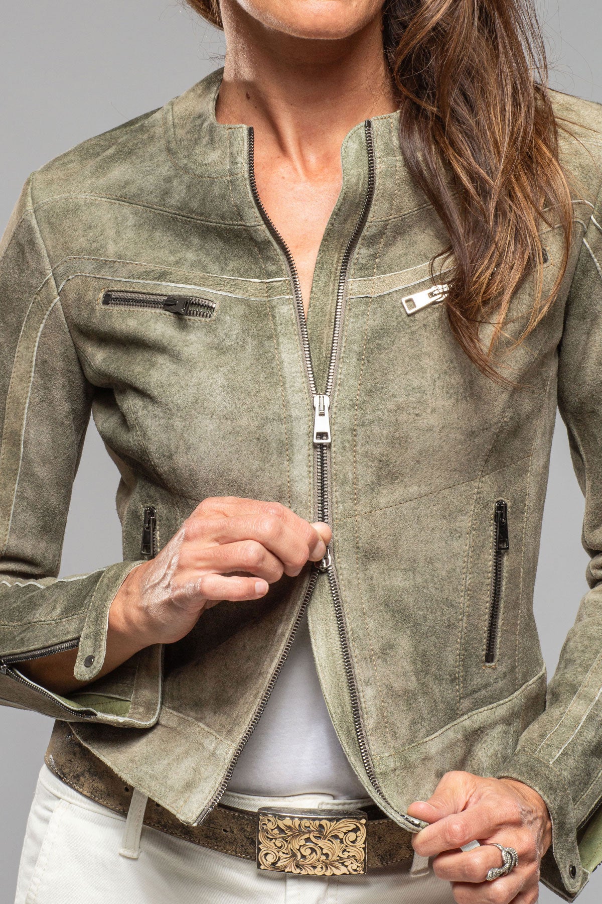 Artico | Kiley Short Suede Jacket In Moss | Ladies - Outerwear - Leather 