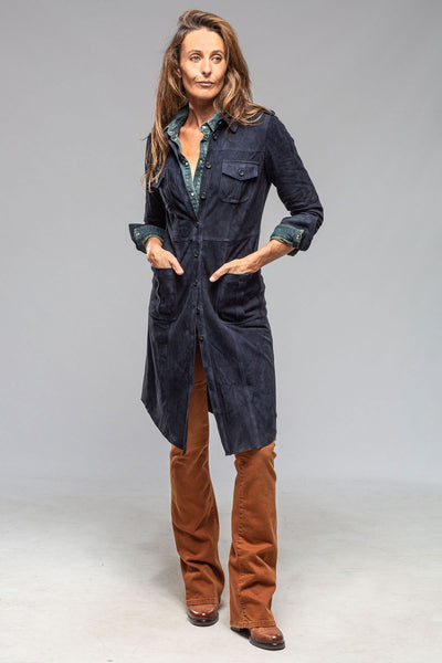 Artico Savannah Long Leather Tunic In Navy Ladies - Outerwear - Leather