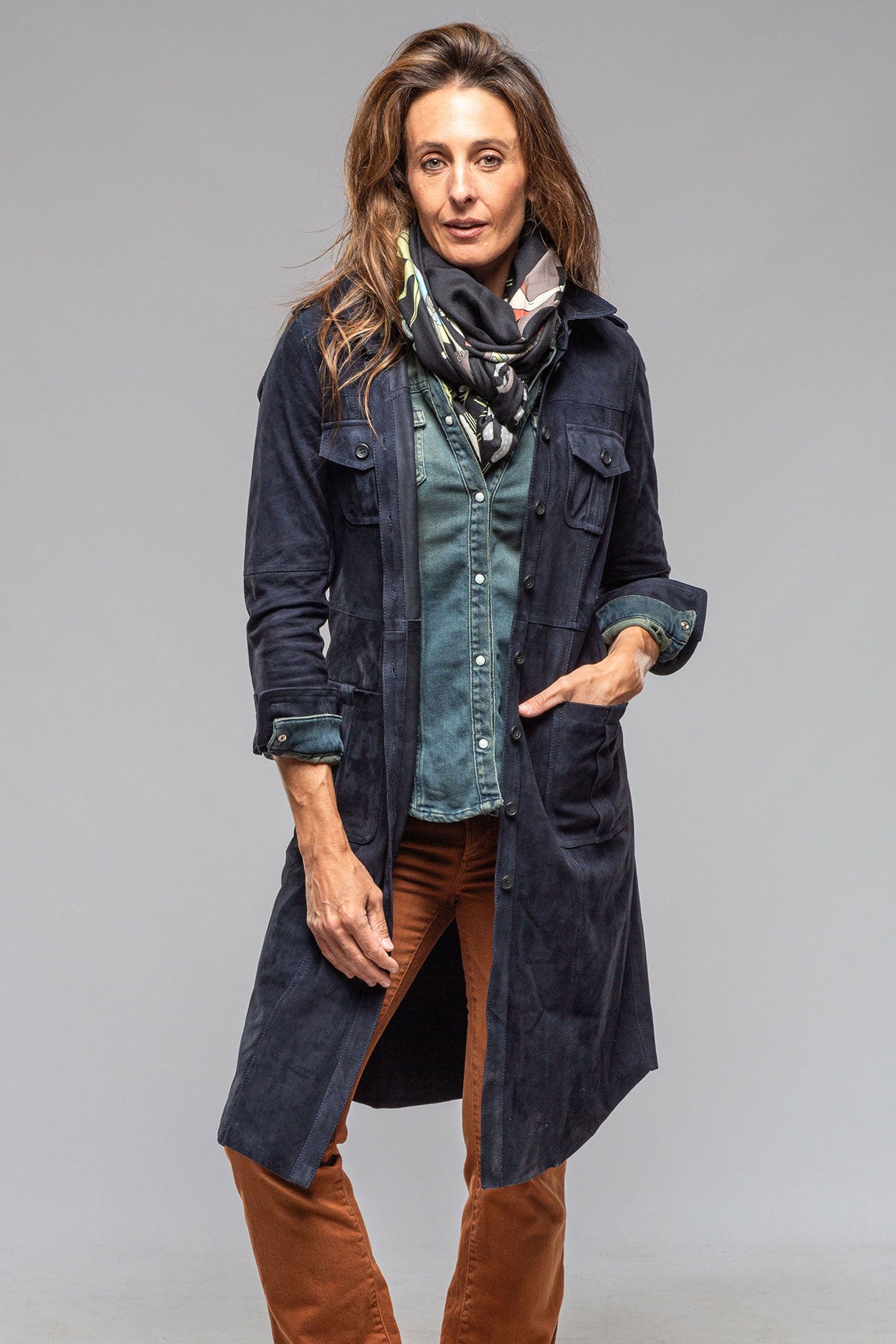 Artico Savannah Long Leather Tunic In Navy Ladies - Outerwear - Leather
