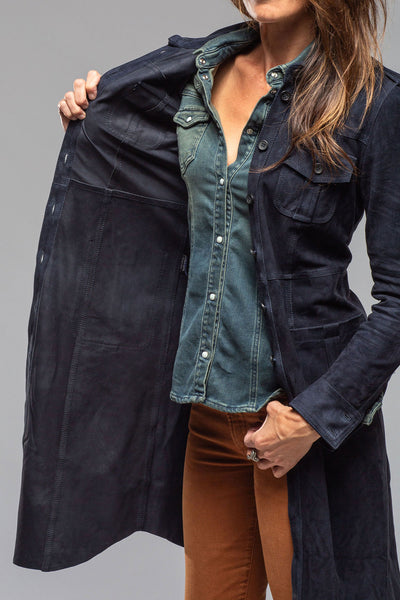 Artico Savannah Long Leather Tunic In Navy Ladies - Outerwear - Leather