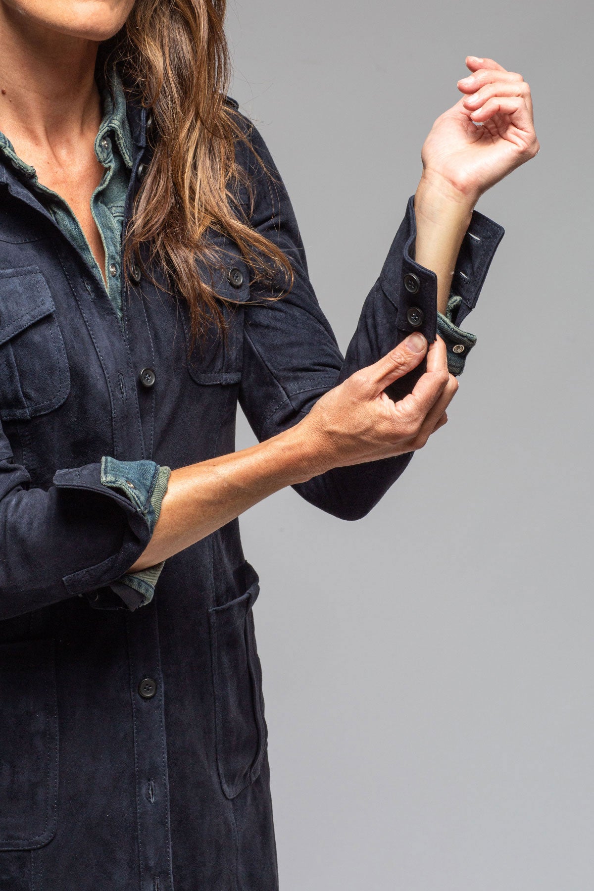Artico Savannah Long Leather Tunic In Navy Ladies - Outerwear - Leather