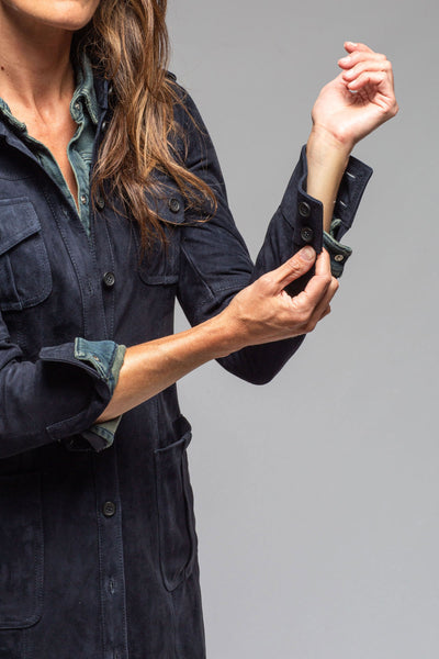 Artico Savannah Long Leather Tunic In Navy Ladies - Outerwear - Leather
