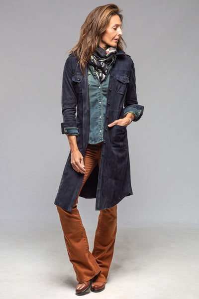 Artico Savannah Long Leather Tunic In Navy Ladies - Outerwear - Leather