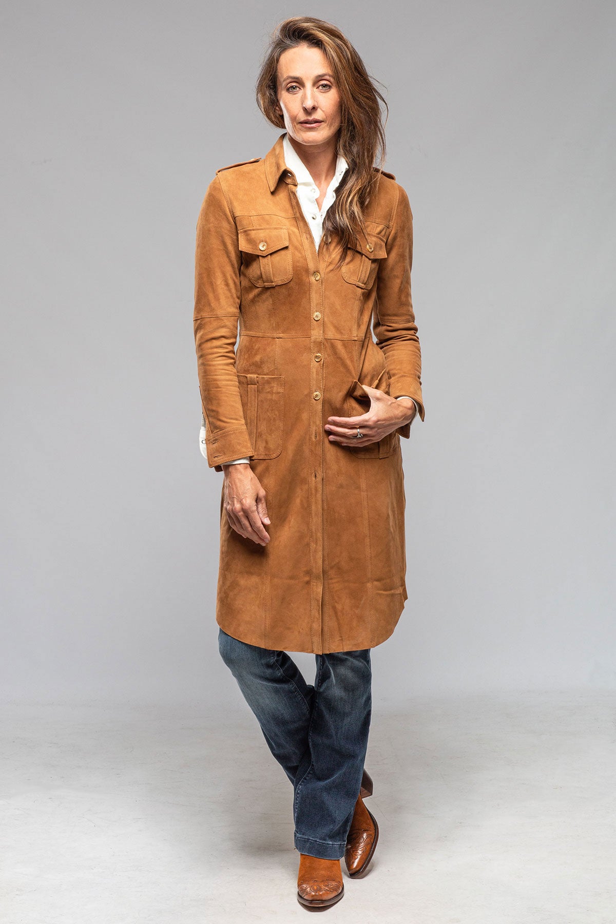 Savannah Long Leather Tunic In Tobacco | Ladies - Outerwear - Leather | Artico