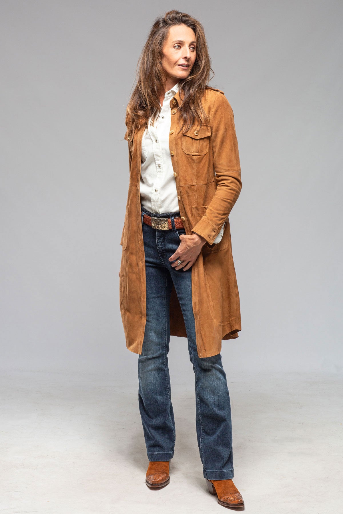 Savannah Long Leather Tunic In Tobacco | Ladies - Outerwear - Leather | Artico