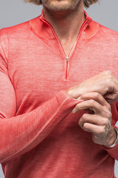 Queniin Cashmere Quarter Zip In Blood Orange